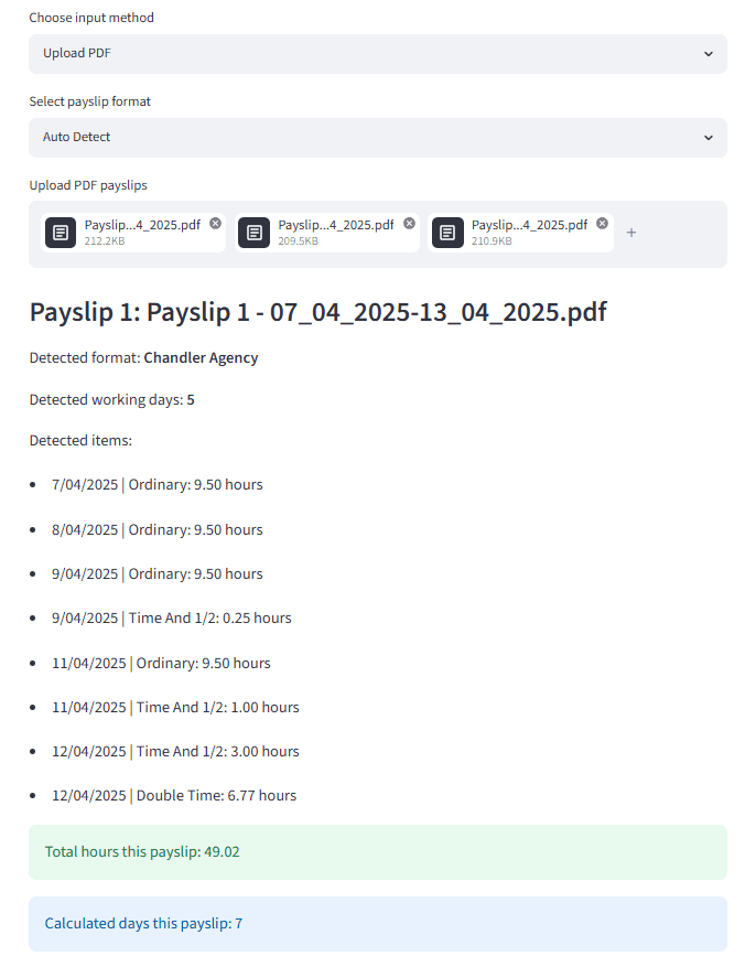 Payslip Hours Calculator